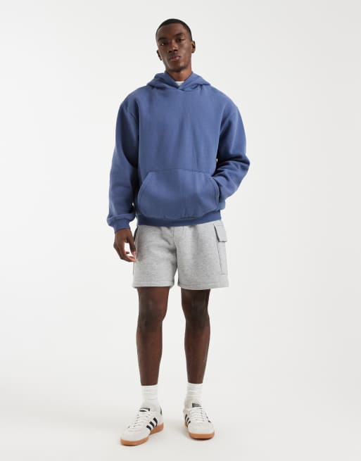 ASOS DESIGN - Felpa con cappuccio oversize lavaggio blu con stampa a pigmenti, 5 di 5