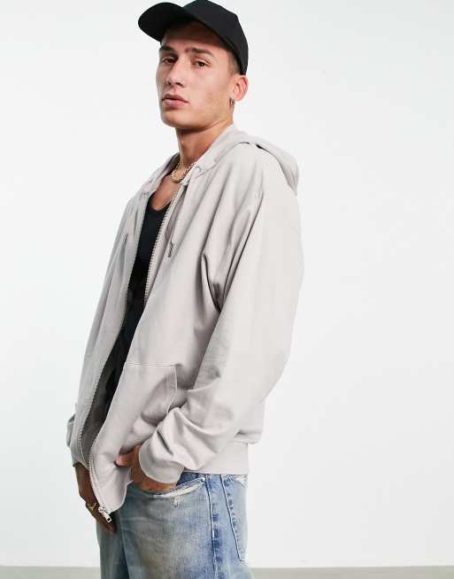 ASOS DESIGN - Felpa con cappuccio oversize leggera con cerniera lampo, colore grigio