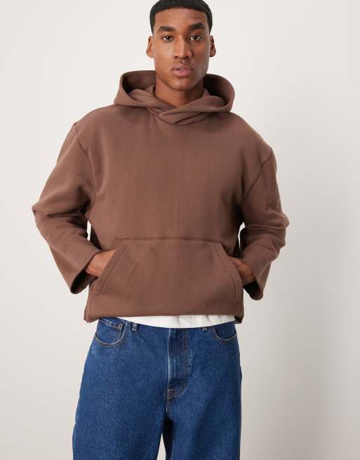 ASOS DESIGN - Felpa con cappuccio oversize marrone con spalle scivolate, bordi grezzi e pannelli sotto le braccia 