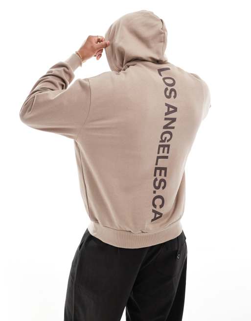 ASOS DESIGN - Felpa con cappuccio oversize marrone con stampa di città