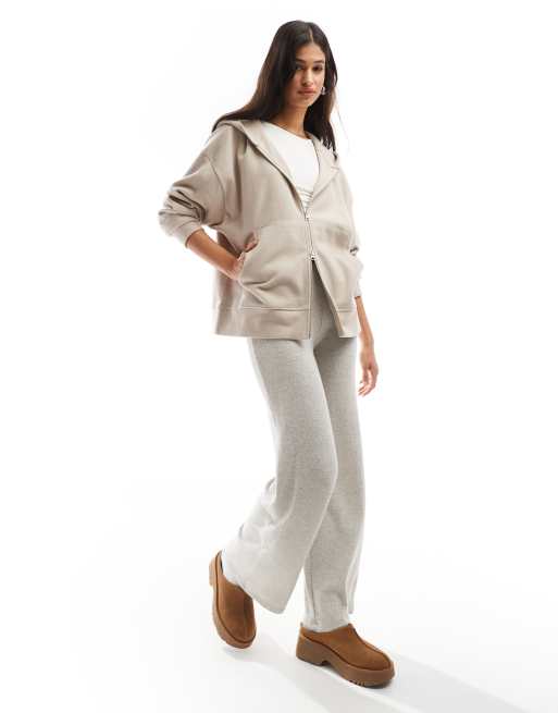 ASOS DESIGN - Felpa con cappuccio oversize morbidissima color crema caldo con zip, 4 di 4