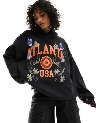 ASOS DESIGN oversized hoodie with embroidered atlanta graphic in black - ASOS Price Checker