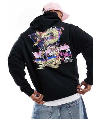 Asos Design Felpa Con Cappuccio Oversize Nera Con Stampa Con Foto