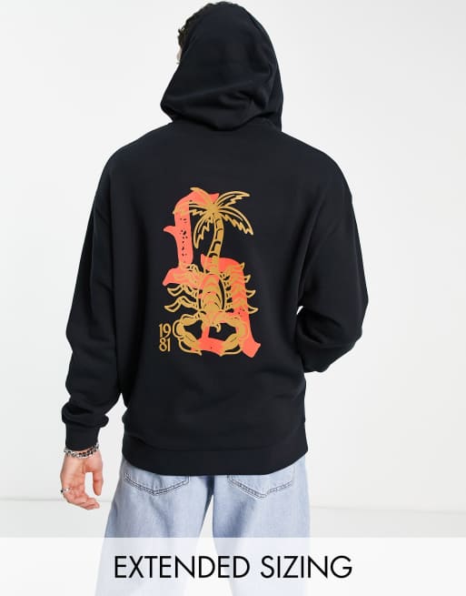 ASOS DESIGN - Felpa con cappuccio oversize nera con stampa di scorpione sul retro
