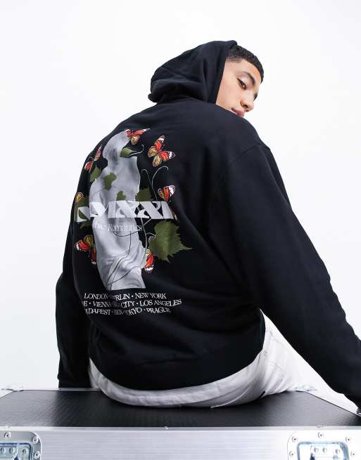 ASOS DESIGN - Felpa con cappuccio oversize nera con stampa fotografica di statua sul retro - BLACK