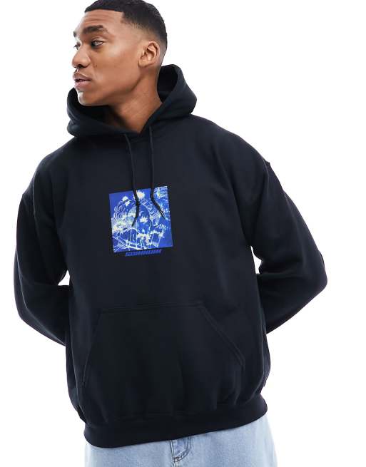 ASOS DESIGN - Felpa con cappuccio oversize nera con stampa sul petto