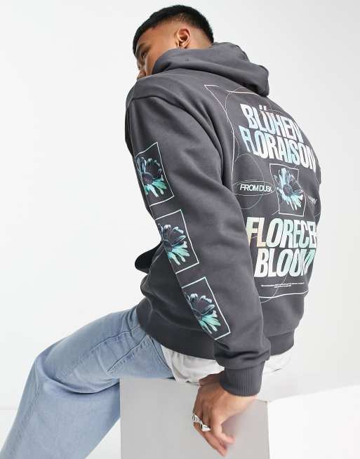 ASOS DESIGN - Felpa con cappuccio oversize nera con stampa sul retro e sulla manica