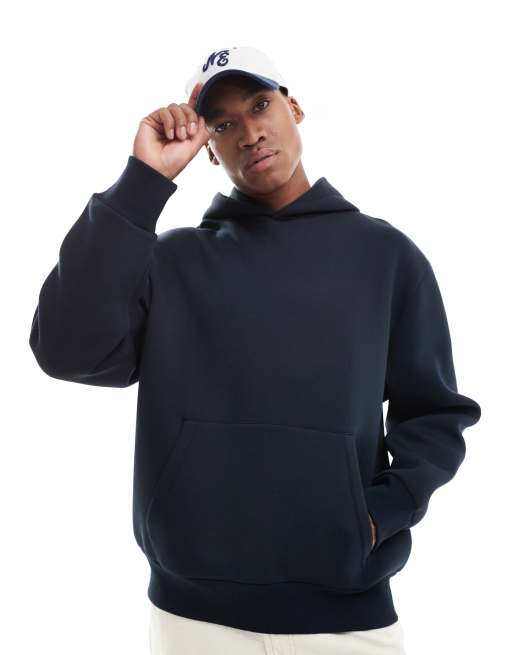 ASOS DESIGN - Felpa con cappuccio oversize pesante blu navy in tessuto scuba