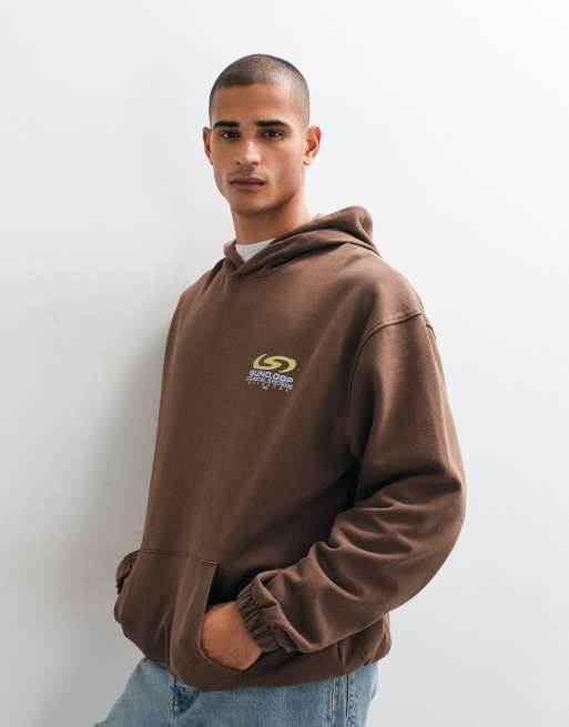 ASOS DESIGN felpa con cappuccio oversize pesante con grafica in marrone slavato, 5 di 5