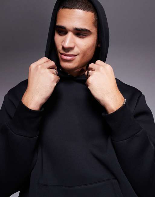 ASOS DESIGN - Felpa con cappuccio oversize pesante in tessuto effetto scuba nera, 2 di 4