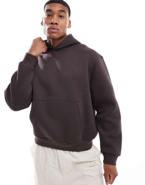 ASOS DESIGN - Felpa con cappuccio oversize pesante squadrata marrone in tessuto scuba - view 1