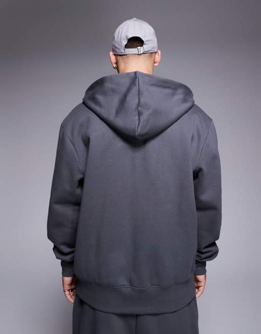 ASOS DESIGN - Felpa con cappuccio oversize premium pesante 400 gsm nera slavata con zip, 4 di 4
