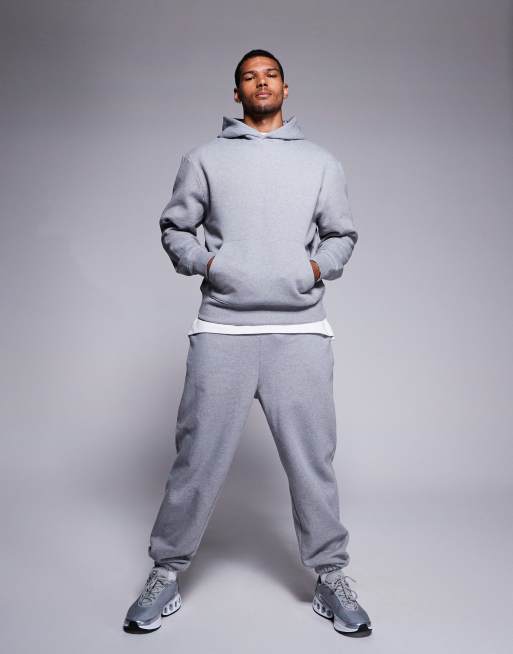 ASOS DESIGN - Felpa con cappuccio oversize premium pesante grigio mélange 400 gsm, 3 di 4
