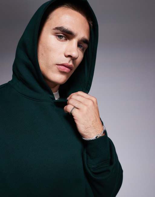 ASOS DESIGN - Felpa con cappuccio oversize premium pesante verde bosco 400 gsm, 4 di 4
