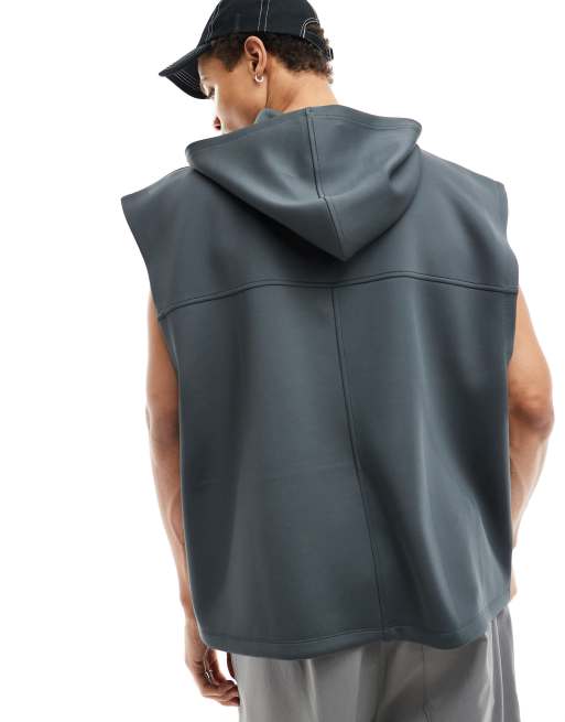 ASOS DESIGN Felpa con cappuccio oversize senza maniche in tessuto scuba antracite ASOS