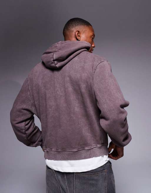ASOS DESIGN - Felpa con cappuccio oversize squadrata bordeaux slavato, 4 di 4