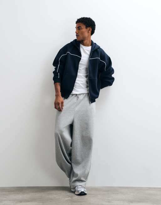 ASOS DESIGN felpa con cappuccio oversize squadrata con zip e profili a contrasto in misto cotone navy, 2 di 5