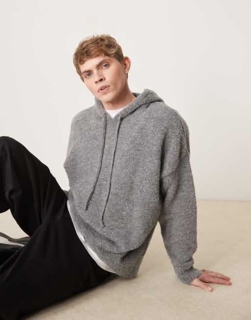 ASOS DESIGN Felpa con cappuccio oversize squadrata in maglia color pietra ASOS