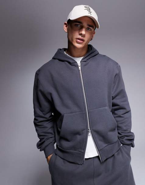 ASOS DESIGN - Felpa con cappuccio oversize squadrata premium pesante 400 gsm nera slavata con zip - view 1