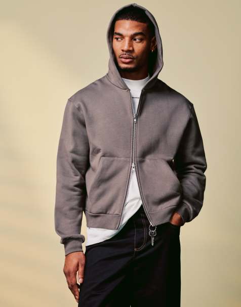 ASOS DESIGN - Felpa con cappuccio oversize squadrata premium pesante da 400 gsm marrone chiaro con zip - view 1