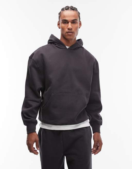 ASOS DESIGN - Felpa con cappuccio premium oversize pesante 400 gsm color antracite