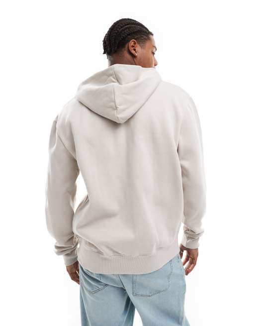 ASOS DESIGN - Felpa con cappuccio premium pesante 400 gsm oversize grigio beige chiaro con zip, 4 di 4