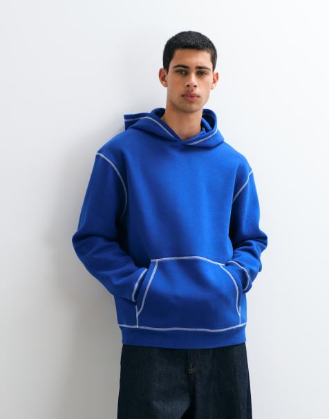 ASOS DESIGN felpa con cappuccio relaxed a contrasto blu - view 1