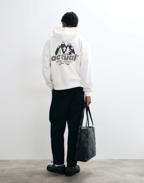 ASOS DESIGN felpa con cappuccio relaxed con stampa sul retro in ecru - view 1