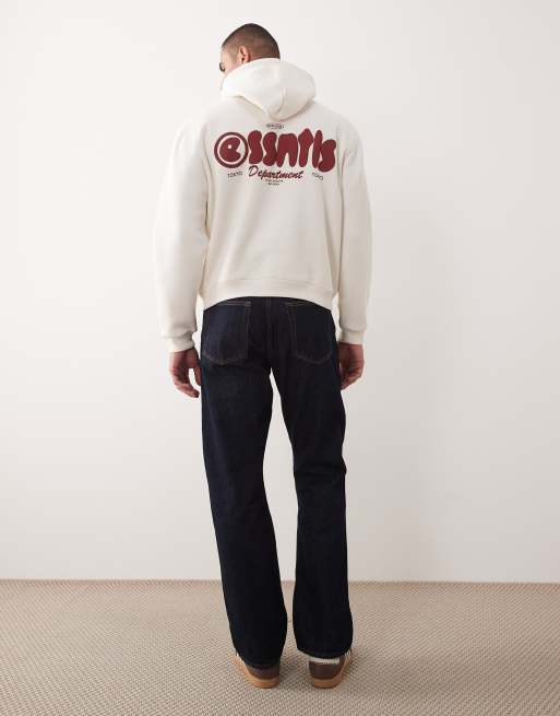 ASOS DESIGN - Felpa con cappuccio squadrata comoda color crema con scritta bombata, 2 di 5