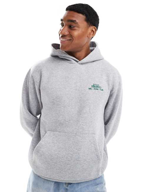 ASOS DESIGN - Felpa con cappuccio squadrata grigia con stampa di automobile, 2 di 4