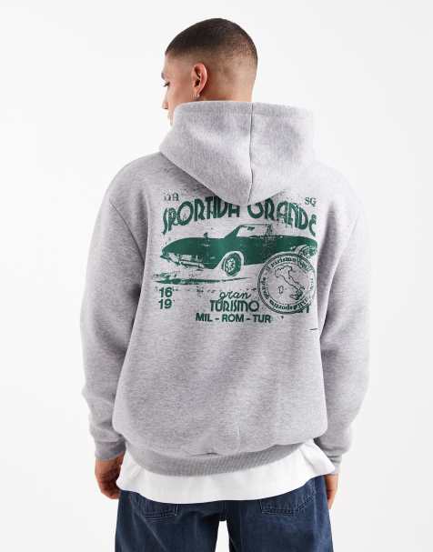 ASOS DESIGN - Felpa con cappuccio squadrata grigia con stampa di automobile - view 1