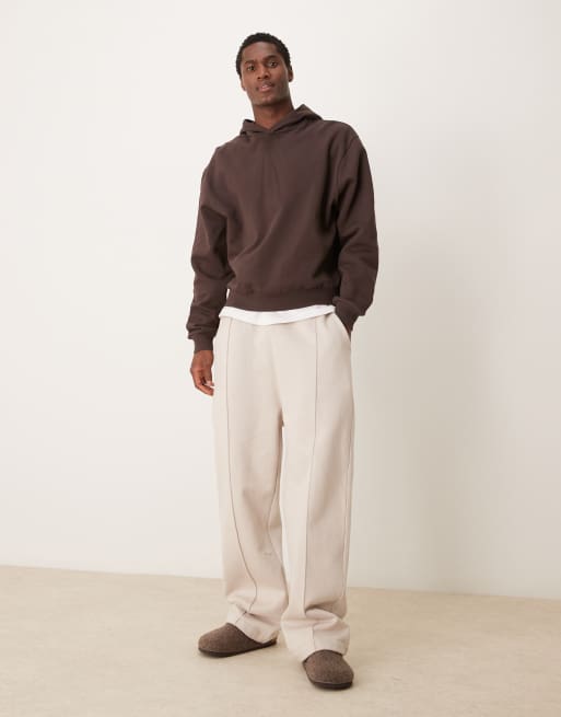 ASOS DESIGN - Felpa con cappuccio squadrata marrone con stampa sul retro, 4 di 4