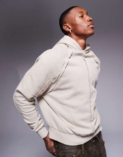 ASOS DESIGN - Felpa con cappuccio squadrata oversize beige slavato con cuciture a vista - view 1