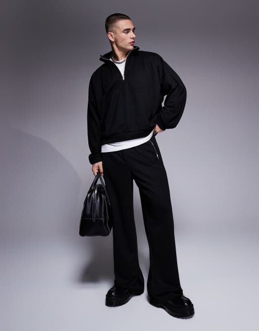 ASOS DESIGN - Felpa con cappuccio squadrata oversize con spalle scese nera con collo a imbuto in coordinato, 4 di 4