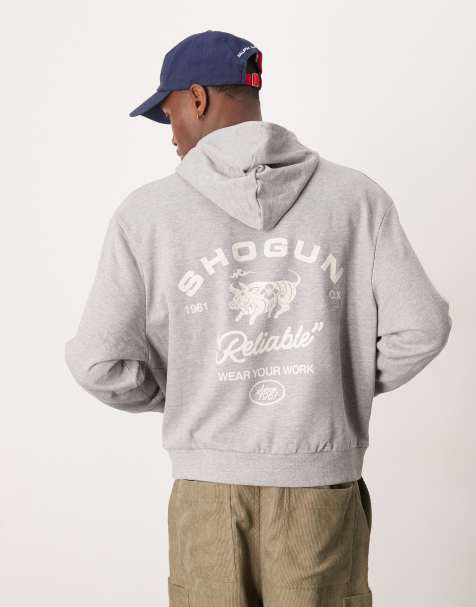 ASOS DESIGN - Felpa con cappuccio squadrata oversize grigio mélange con grafica stile Americana - view 1