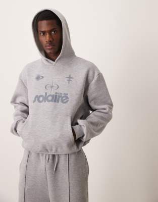 ASOS DESIGN - Felpa con cappuccio squadrata oversize grigio mélange con stampa celestiale sul petto - view 1