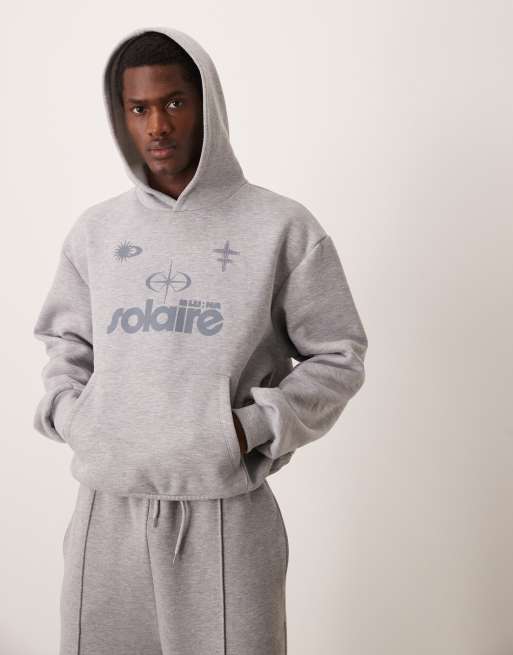 ASOS DESIGN - Felpa con cappuccio squadrata oversize grigio mélange con stampa celestiale sul petto