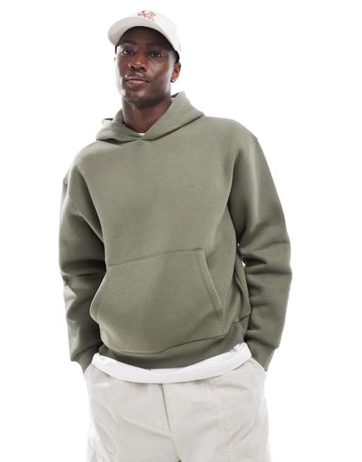 ASOS DESIGN - Felpa con cappuccio squadrata oversize kaki