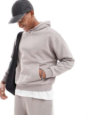 ASOS DESIGN - Felpa con cappuccio squadrata oversize marrone slavato in coordinato