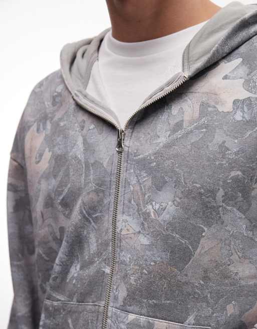 ASOS DESIGN - Felpa con cappuccio squadrata oversize mimetica slavata con zip in coordinato, 4 di 5
