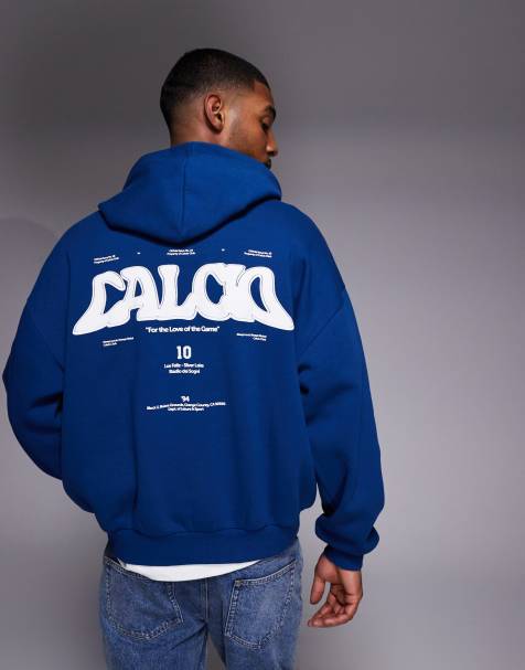 ADRO Felpa con cappuccio da uomo in pile, blu acciaio, 0