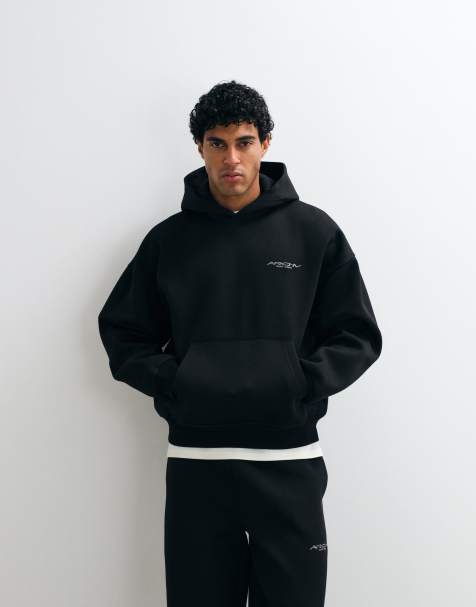 ASOS DESIGN - Felpa con cappuccio super oversize in tessuto scuba nero con logo ricamato - view 1