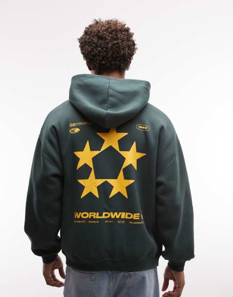 ASOS DESIGN - Felpa con cappuccio super oversize verde con stampa di stelle - view 1
