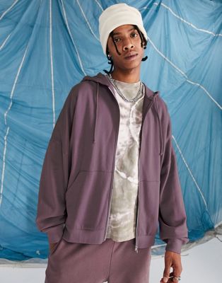 ASOS DESIGN super oversized zip through hoodie in washed purple - ASOS Price Checker