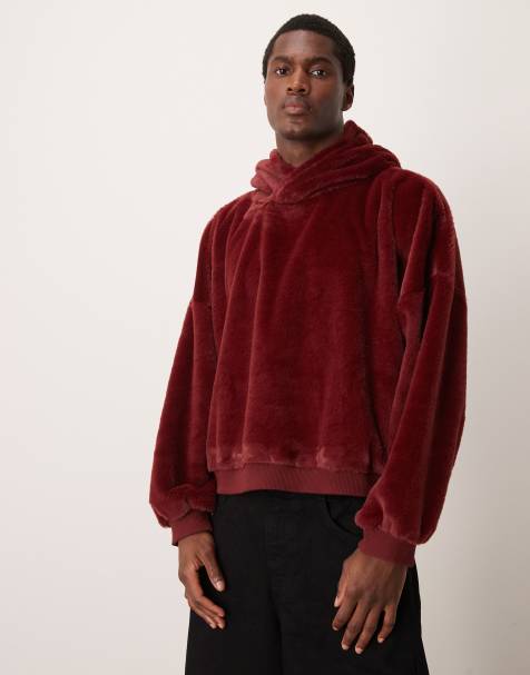 ASOS DESIGN - Felpa con cappuccio taglio corto bordeaux effetto pelliccia super oversize - view 1