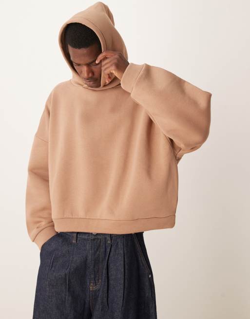 ASOS DESIGN - Felpa con cappuccio taglio corto super oversize beige