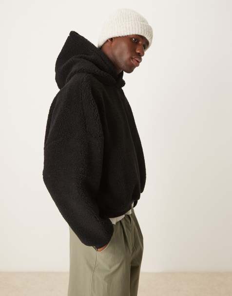ASOS DESIGN - Felpa con cappuccio taglio corto super oversize nera in pile borg - view 1