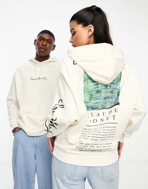 ASOS DESIGN Felpa con cappuccio unisex oversize beige con stampa di opera d arte di Claude Monet