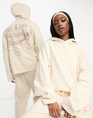 ASOS Design unisex co-ord oversized hoodie with front print in unbleached cotton  - ASOS Price Checker