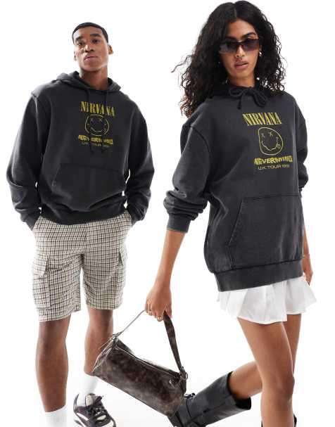 ASOS DESIGN - Felpa con cappuccio unisex oversize nera con stampe Nirvana e ricamo - view 1
